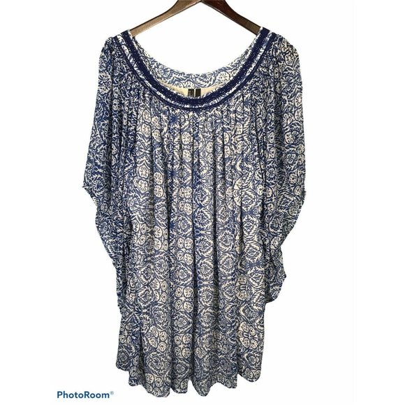 MING SUIT Women’s Blouse Size 8 Blue White Flowy - Picture 6 of 11